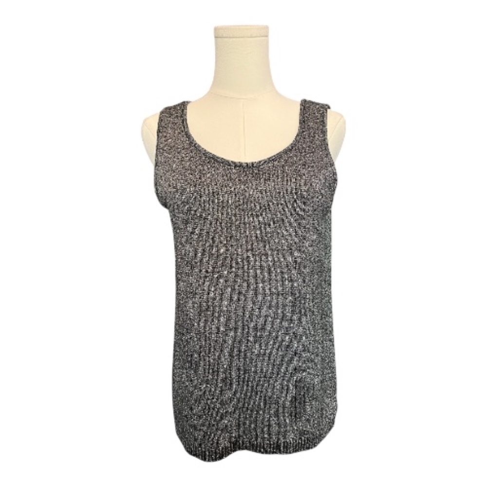 ✨ EUC CLASSIQUES ENTIER Black & Silver Metallic Sleeveless Sweater |  Sz M
